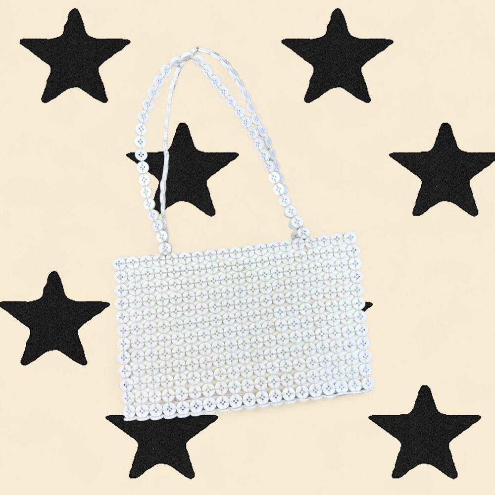 ★ White Shoulder Bag – Vintage Button Purse★